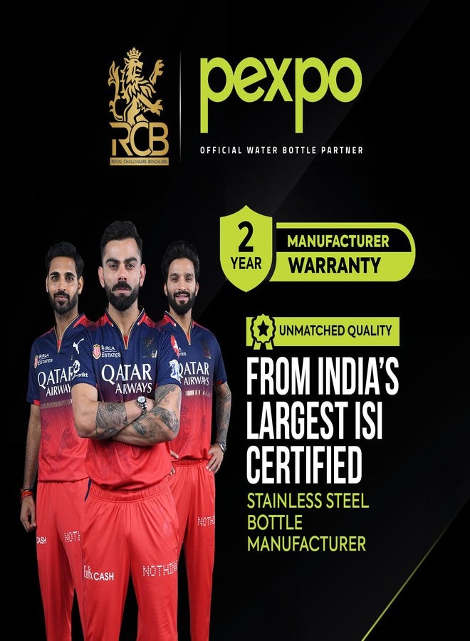 PEXPO Electro ISI Certified Hot & Cold Flask with Jute Bag |2 Year Warranty| Stainless Steel Water Bottle- 2000ml, Silver | Ideal for Travelling, Home, Picnic, Outing | RCB Edition - Image 2
